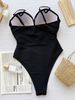 Women's Clothing Black Vertical Stripe Cutout Strappy One Piece Swimsuit Women's Bikini For Formal & Casual For Women_ecoleips.com