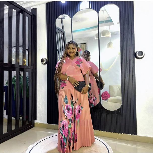 Women's Clothing Plus Size Fashion Set Slimming Patchwork Print Top With Pleated Skirt For Women_ecoleips.com