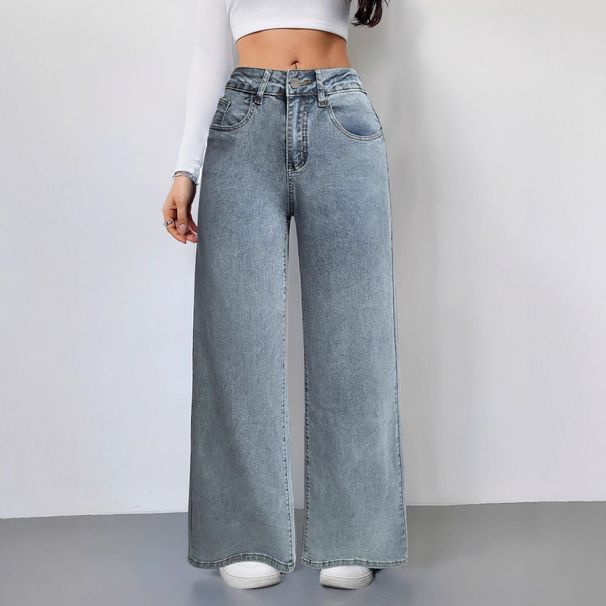 Women's High Waist Wide Leg Jeans With Pink Bow Embroidery - Comfortable Stretch Denim Pants For Casual Streetwear_ecoleips.com