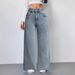 Women's High Waist Wide Leg Jeans With Pink Bow Embroidery - Comfortable Stretch Denim Pants For Casual Streetwear_ecoleips.com