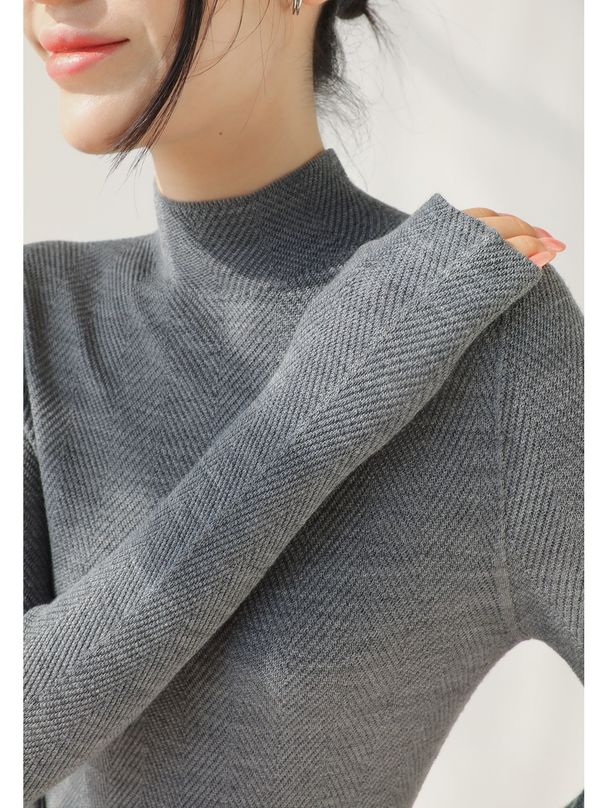 girl High-End Yangtze Yarn Water Ripple Seamless Full Wool Knitted For Women, Autumn And Winter Half High Collar Long Sleeve_ecoleips.com