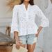 DiYun European And American 2025 Spring/Summer Women's Casual Vacation Style Solid Color Hollow V-Neck_ecoleips.com