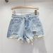 Women's Ripped Denim Shorts 2023 New Summer Style High-waisted Slimming Heavy-duty Colorful Rhinestone Hot Pants For_ecoleips.com