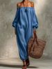 Women's Clothing Women's Solid Color Cotton Linen Jumpsuit Off-Shoulder Long Sleeve Loose Casual Harem Pants Summer_ecoleips.com