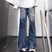 Men's American Style High-Waisted Ripped Jeans Loose Fitting Straight Leg Wide Leg Pants Casual Pear Shaped Body Fit Summer New Style_ecoleips.com