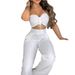 Women's Clothing Elegant Solid Color Waist Revealing Slim Fitting Lace Up Tube Top Wide Leg Trousers Suit_ecoleips.com