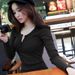 Spring And Autumn Button Threaded Solid Color Long Sleeve T-Shirt Women's Slim Korean Version New Top Bottom Shirt_ecoleips.com