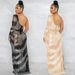 Voya Voya Women's Fashion Sexy Nightclub Rhinestone Single Sleeve Irregular Slit Long Dress_ecoleips.com