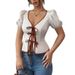 Women's Clothing Hottie Women's Clothing Summer New Lace Up Shirt Slim Polyester Top_ecoleips.com