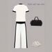 Women's Color Block Two Piece Set European American Style Cross Border Design Letter Logo round Neck Short Sleeve Wide Leg Pants Fashion_ecoleips.com