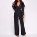 Women's Stylish Jumpsuit With V-Neck & Lace Detail - Elegant One-Piece Romper For Casual & Evening Wear_ecoleips.com