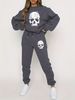 Women's Autumn And Winter Hip-hop Casual Street White Skull Pattern Printed Round Neck Sweatshirt+sports Pants Warm Suit-616_ecoleips.com