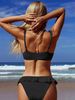 Black Ribbed Ruffle Lace Trim Bikini Set Women Square Neck Shoulder Strap High Cut 2 Piece Beach Swimsuit_ecoleips.com