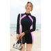 Slimming One Piece Sports Swimsuit Push Up Conservative Tummy Covering Black White Color Block Women's Clothing_ecoleips.com