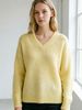 Pastel Yellow Pit Rib Knit Sweater, Loose V Neck Lightweight Breathable Soft Skin-touch Long Sleeve Pullover_ecoleips.com