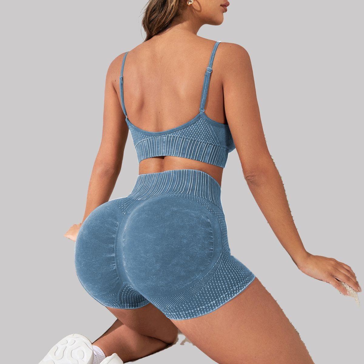Women's Clothing Hip Shorts Fitness Clothes Sports 2 Piece Suit Frosted Washed Seamless Yoga Set_ecoleips.com