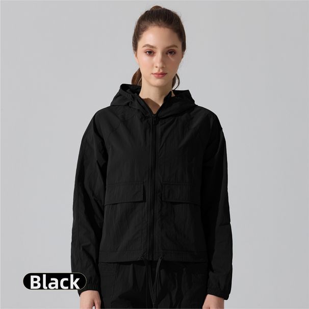 Women's Windproof Waterproof Running Jacket UV Protection Fitness Sports Top With Hood Drawstring Lightweight Quick Drying_ecoleips.com