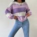 Women's Clothing Autumn And Winter Long Sleeved Pullover Sweater Contrast Color Casual Loose Lazy Style Knitted Tops For Women_ecoleips.com
