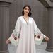Modest Abaya Dress Muslim Women's Elegant Embroidered Arabic Dress V Neck Tassel Detail Middle Eastern Style Abaya For Cultural Events_ecoleips.com
