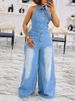 K New Collar Hanging Neck Single Breasted Backless Denim Jumpsuit For Women_ecoleips.com