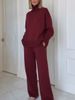 Minimalist Workwear Set - Long Sleeve Knit Top + Relaxed Pants, Breathable Stretch Fabric For Office & Weekend Errands (Gray/Red/Navy, S-XXXL)_ecoleips.com