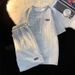 Casual Sports Suit For Men And Women, Waffle College Style Short Sleeved T Shirt, Loose Letter Shorts, Summer Two Piece Set_ecoleips.com
