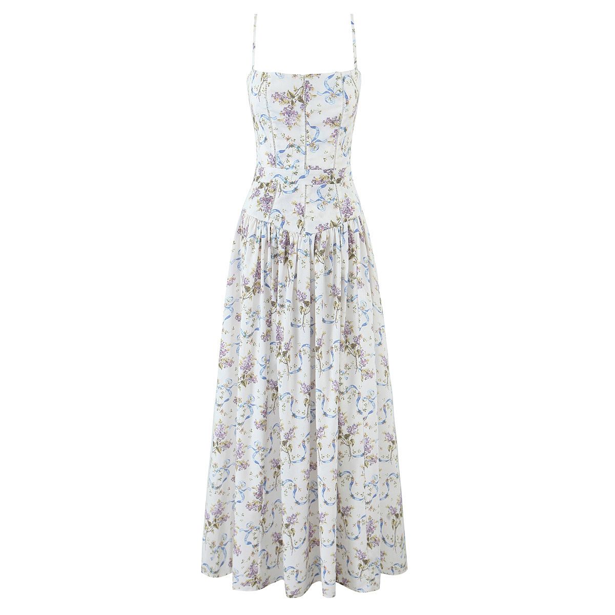 Women's Clothing French Romantic Summer Floral Wrap Dress With Waist Ties & Lace Trim_ecoleips.com