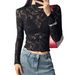 European And American Cross-border Ins 2026 New Women's Small Stand-up Collar Transparent Lace Tight-fitting_ecoleips.com