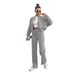 211472 Autumn/Winter Solid Color Fleece Zipper Cardigan Women's Fashion Casual Straight-Pair Pants Set_ecoleips.com