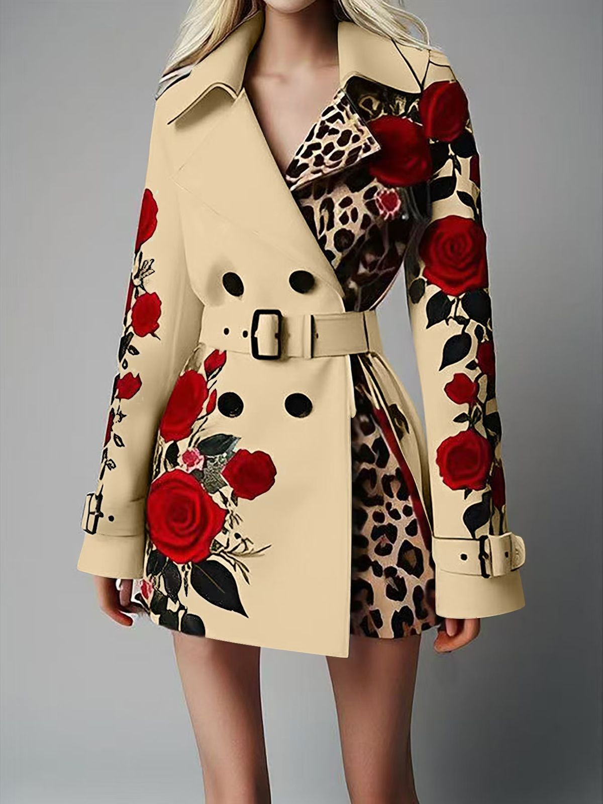 Women’s Clothing New Fashion Temperament Printed Lapel Woolen Coat For Women_ecoleips.com