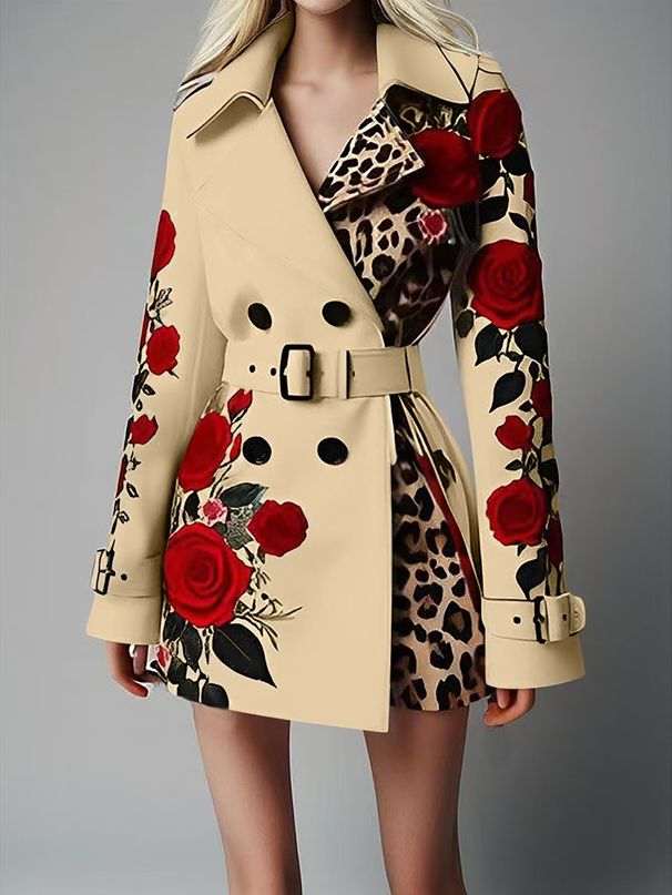 Women’s Clothing New Fashion Temperament Printed Lapel Woolen Coat For Women_ecoleips.com