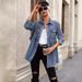 Women's Clothing Long Sleeved Raw Edge Denim Shirt Tops Women's Denim Jacket_ecoleips.com
