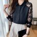 Women's Clothing Lapel Lace Splicing Chiffon Shirt Top Cardigan Shirt_ecoleips.com