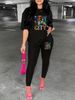 Women's Casual And Fashionable New York Letter Pattern Printed Loose T-shirt+cropped Pants Two-piece Home Sportswear Daily Wear-377_ecoleips.com