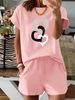 Women’s 2 Piece Outfit Set – Oversized Graphic T-Shirt And Biker Shorts Matching Set, Casual Summer Lounge Tracksuit For Daily Wear-293_ecoleips.com