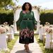 Elegant Pleated Floral Dress V Neck Lantern Sleeve Slim Fit plus Size Women's European American Style Printed Dress_ecoleips.com