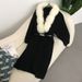 Women's Oversized Long Knit Cardigan – Soft & Cozy Over-Knee Sweater Coat (Fox Fur Trim, One Size Fits All)_ecoleips.com