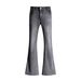 25 Autumn/Winter New Gray Bamboo Pattern Elastic Low-Waist Slightly Loose Flared Jeans For Women_ecoleips.com