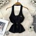 Fashionable Design Halter Neck Backless Single-breasted Slim-fit Knitted Vest For Women, Stylish Outerwear Top_ecoleips.com