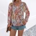Best-Selling Women's Clothing: Boho Shirt With Paisley Print, V-Neck Long-Sleeve Design_ecoleips.com