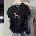 High End Women's off Shoulder T-Shirt Short Sleeved Slimming Waist Cinching Irregular Print Summer Top_ecoleips.com