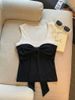 Retro Color-Block Bowknot Tank With Chest Pads, Slim Fit For Spring And Summer, Niche Sexy Pure Desire Knit Tube Top_ecoleips.com