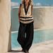 Women's Clothing Women's V Neck Sleeveless Vest And Wide Leg Pants Set Loose Casual Two-Piece Outfit Style For Formal & Casual For Women_ecoleips.com