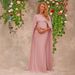 Elegant Maternity Maxi Dress With Tailored Fit - Soft Pink Polyester Fish Hem Dress For Expecting Mothers (Sizes S-XL)_ecoleips.com