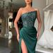New Style Green Sequin Fairy Long Sleeveless Fashion One Piece Temperament Length Evening Dress_ecoleips.com