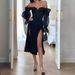 Women's Clothing Sexy One Shoulder Tube Top Mesh Lantern Sleeve Slim Slit Dress_ecoleips.com