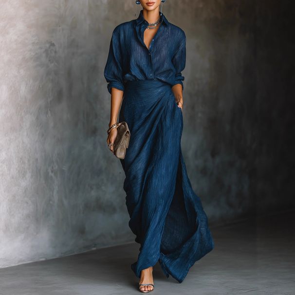 Women's Clothing Style Women's Dress Elegant Temperament Sexy Solid Color Pleated Belt Autumn For Formal & Casual For Women_ecoleips.com