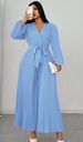 2026 Curvy Crisscross Collar Pleated Long Sleeve Jumpsuit, Self Tie Waist Bow Elegant Versatile Outfit_ecoleips.com