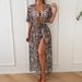 In 1 Swimwear Set White Triangle Bikini Geometric Print Short Sleeve Long Kimono Cover Up Women Beach Robe_ecoleips.com