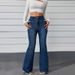 Women's Clothing Retro Blue High Waist Slim Flared Jeans For Women Spring And Autumn Petite Horseshoe Pants Elastic Raw Edge Lengthened Pants_ecoleips.com